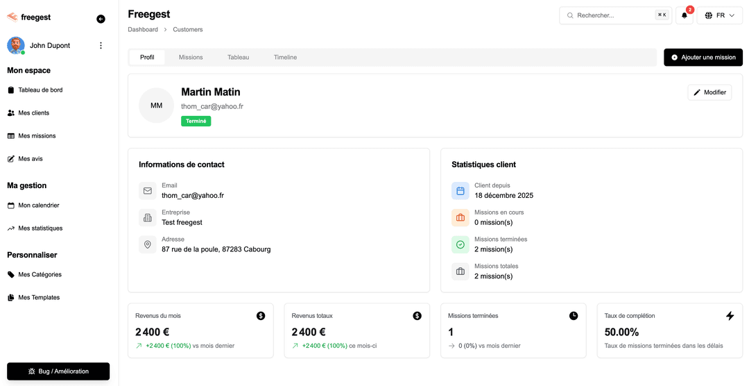 Interface de gestion des clients